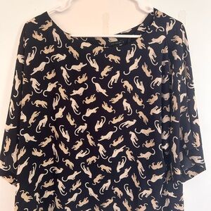 Ann Taylor Deep Navy and Cream Leopard 🐆 Print Blouse